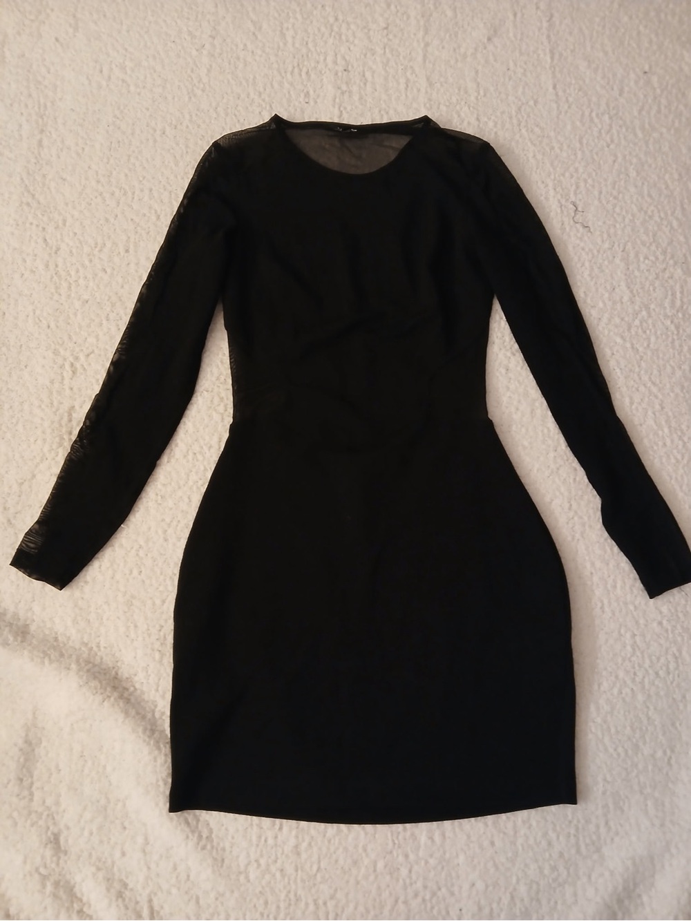 Express Black Long-Sleeve Sheer-Panel Bodycon Dress - Picture 2 of 9
